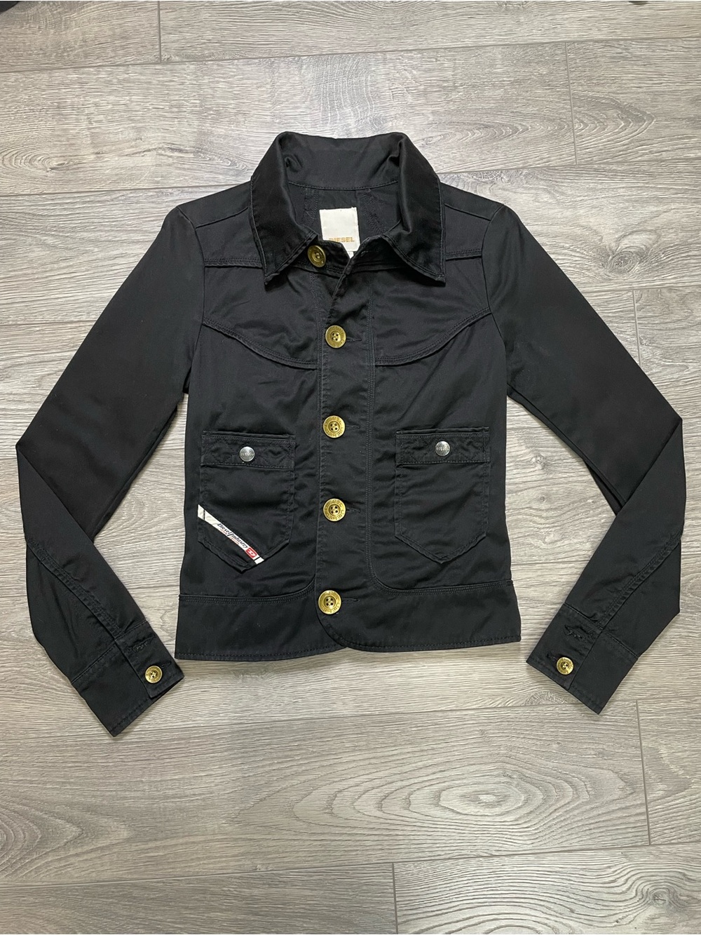 Vintage Y2K Diesel Industry Black Moto Utility Jacket Gold Buttons‎ Size XS